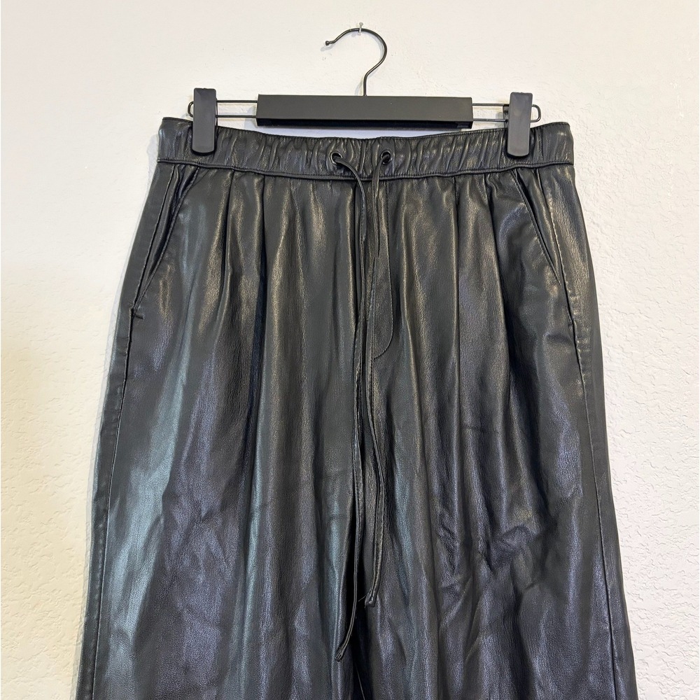 Zara Black Faux Leather Joggers Elastic Drawstring Waist Tapered Pants XS - Picture 3 of 7